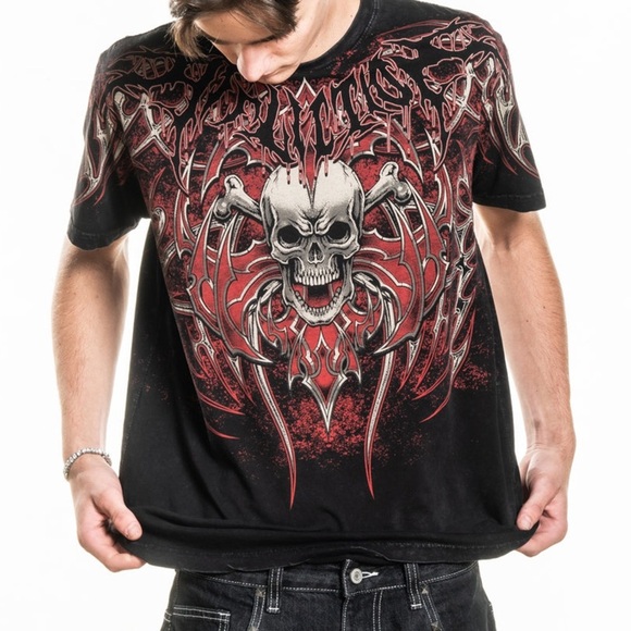 Affliction Other - Affliction Mens Large Red & Black Skull Graphic Short Sleeve Crew Neck Tee